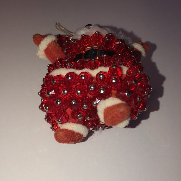 Vintage Push Pin Beaded/Flocked Santa Ornament - Picture 3 of 5